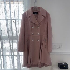 GUESS Women's Blush Pea Coat with Silver Buttons